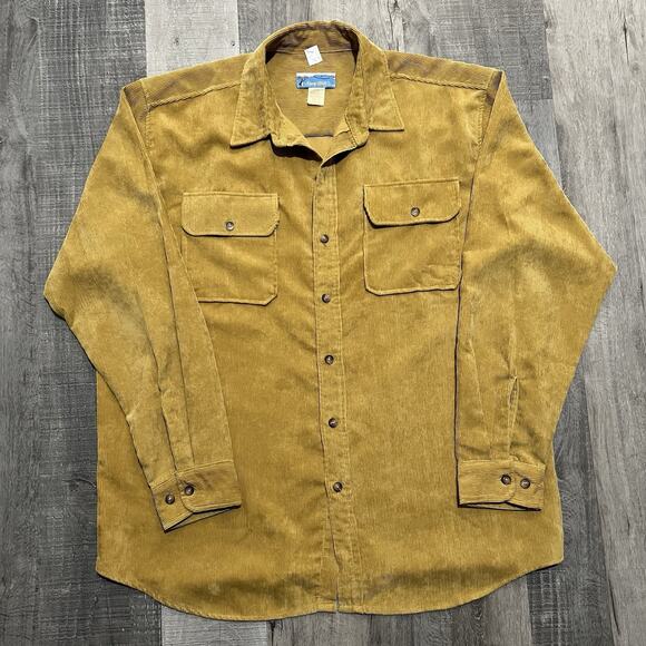 Haband Other - VTG Stag Hill Corduroy Button Shirt Mens Golden Yellow Cord Two Pocket Casual